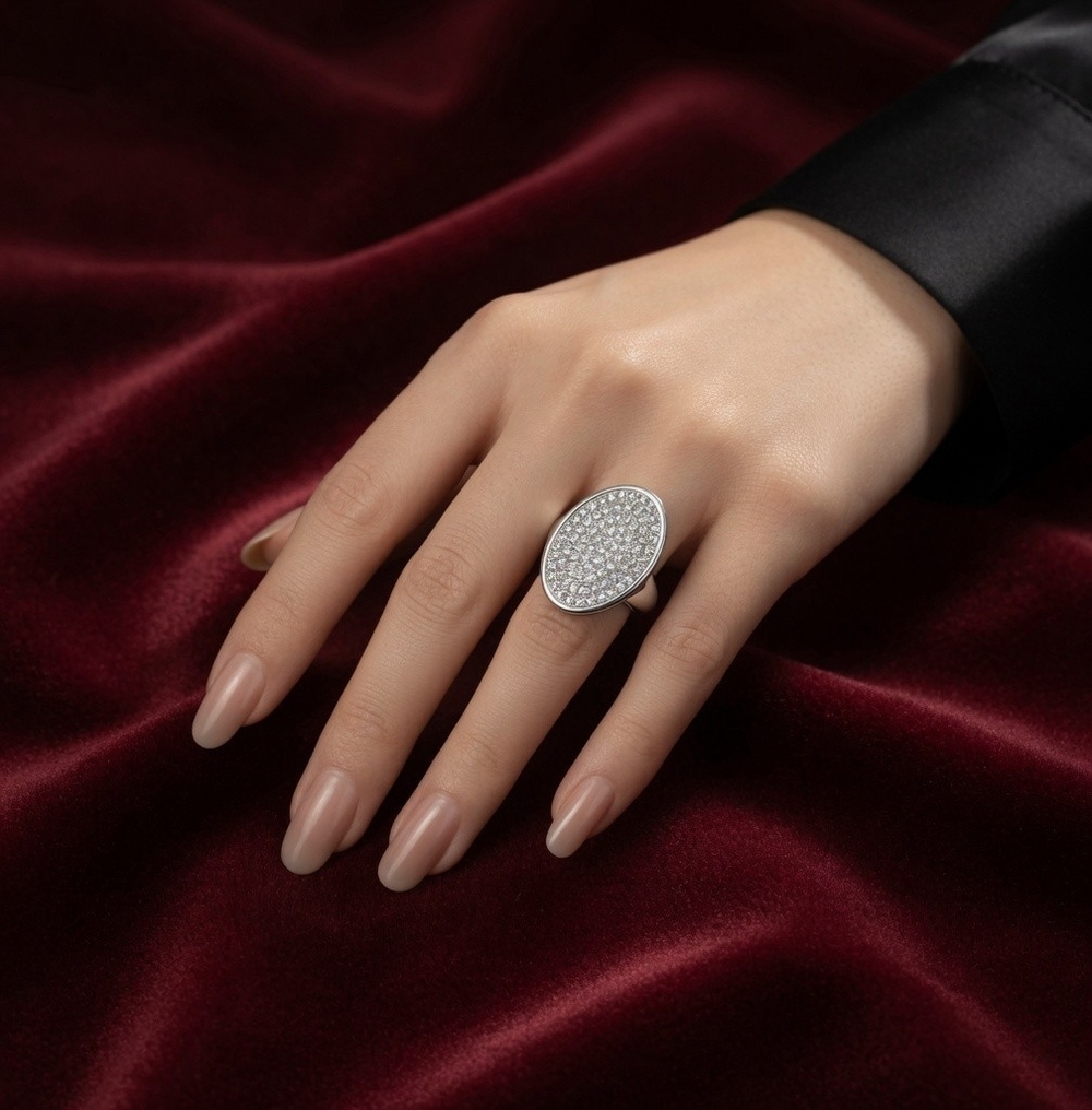 Dyrberg Kern Oversized Crystal Oval Cocktail Ring Sz 7 Norway EU Retail $180 NWT